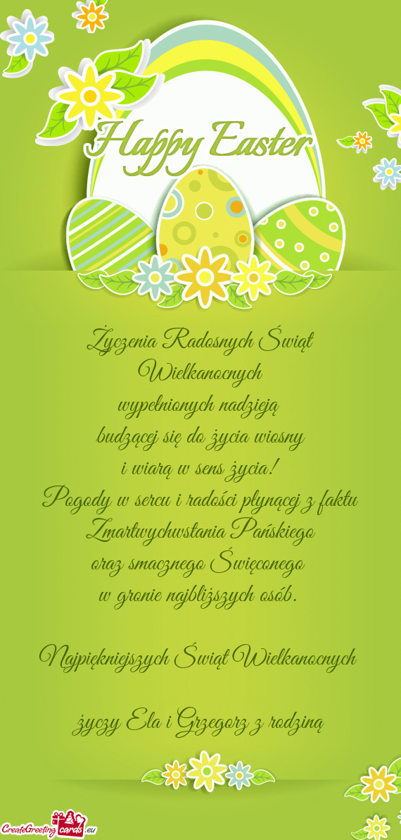 Życzenia Radosnych Świąt Wielkanocnych wypełnionych nadzieją budzącej się do życia wiosny